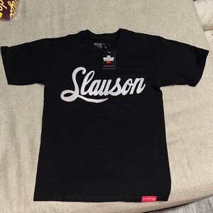 The Marathon Clothing Black Tee with gray Slauson Print